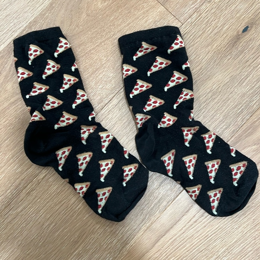 Black slice of pepperoni pizza crew socks